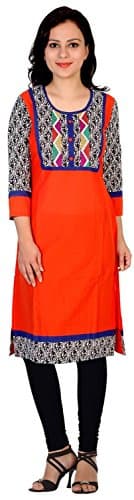 RISHABH Women's Cotton Straight Kurta Small Orange