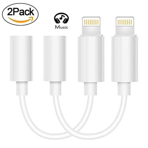 iPhone 7/7Plus Adapter Headphone Jack 2PACK ,GODKONG Lightning to 3.5 mm Headphone Jack Adapter for iPhone 7/7 Plus Accessories (ios 10.3)(White)