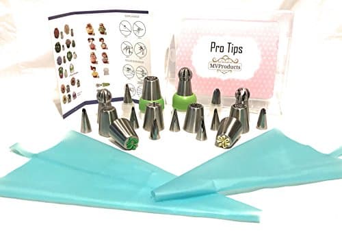 Russian Piping Cake Decorating Kit Christmas Holiday Designs Complete Baking Set Baking Supplies Icing Tips Disposable and Reusable Bags Couplers Leaf Nozzles Guide Booklet and Storage/Gift Box