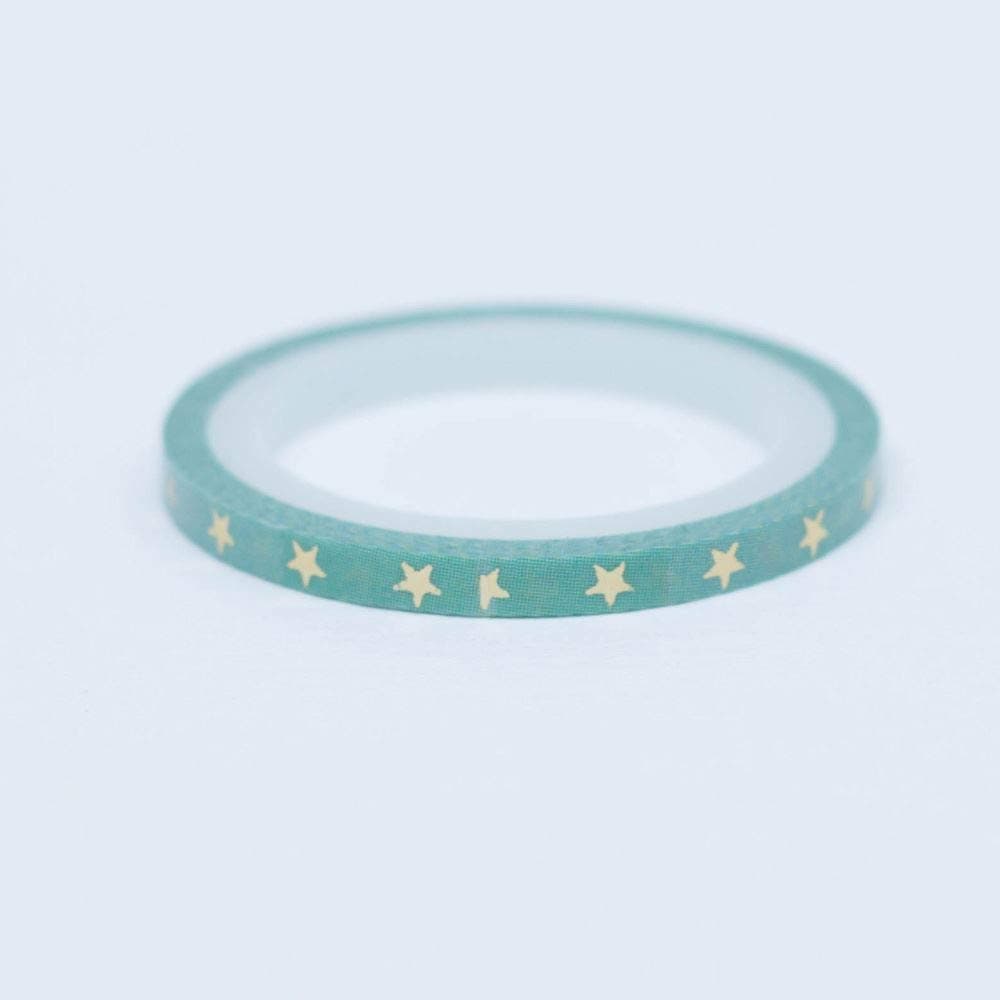 Luck and Luck Thin Washi Mini Gold Star GREEN 5m long Craft