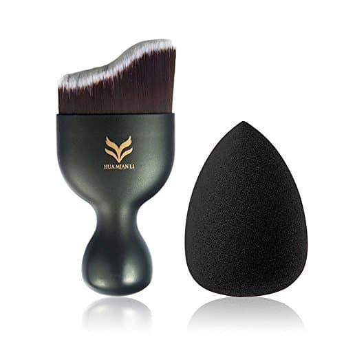 HML Wavy Contour Cosmetics Blusher Brush With 2 Sponge Puff,1 MakeUp Brush Washer Irregular Shape Soft Brushes Synthetic Hair Professional Makeup Powder Blusher Brush