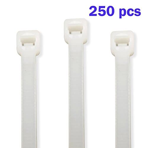 Nylon Cable Zip Ties - 0.32 x 12 inch - Plastic Cable Tie Mounts Self-Locking - UL Certified - Heavy Duty Industrial Grade for Cable Management &amp; Organizing Wires [250-Pack - White]