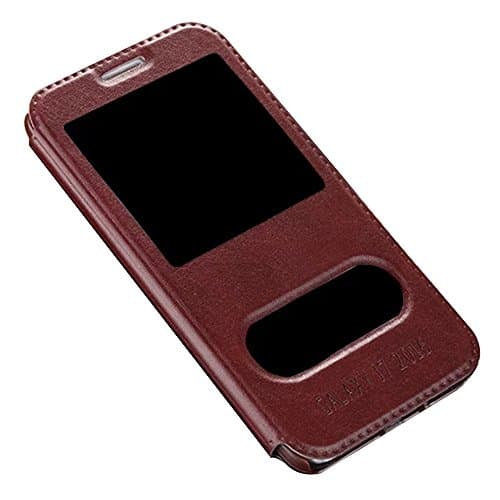 Galaxy J7 2016 (SM-J710) Leather Case, SHANGRUN Premium Leather Stand Magnetic Case Cover with Window View Open Case Flip Folio Protective Case for Samsung Galaxy J7 2016 (SM-J710) Brown