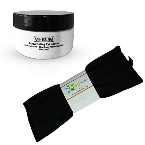 Eye Mask For Puffy Eyes, Dark Circles, Sleeping and Stress Relief - Hot Cold Therapy Eye Pillow For Headaches &amp; Migraines. (1 Set - Eye Pillow, Eye Mask, Eye Cream, Black - Organic Cotton)