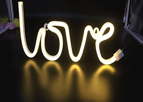 URTop 1Pcs Red/Pink/Warm White Led Neon Night Lights Love Lightning Heart Marquee Neon Light Sign USB / 3AA Battery Operated Wall Lamp Decor For Christmas Wedding Gift