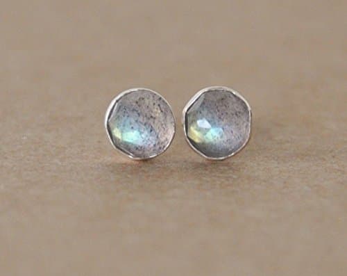 Labradorite stud earrings handmade with sterling silver settings