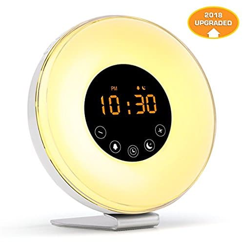 Sunrise Alarm Clock - Digital LED Clock with 7 Color Switch and FM Radio for Bedrooms - Multiple Nature Sounds Sunset Simulation and Touch Control - With Snooze Function for Heavy Sleepers