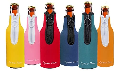 Bottle Party Drink Coolies with Extra Thick 4mm Neoprene insulator thermal cooler - Premium pack of 6 Assorted Color Sleeves with Zipper Collapsible (Red,Pink,Blue,Green,Orange,Yellow)