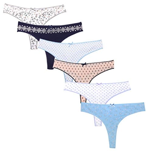 Women's 6-8 Pack Cotton Thongs G-String & Tangas Assort Color S/2XL (S, Random 6 Pack)