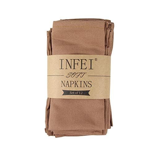 INFEI Soft Solid Color Linen Cotton Dinner Cloth Napkins - Set of 12 (40 x 40 cm) - For Events & Home Use (Coffee)