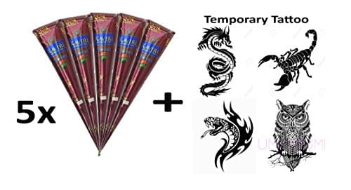 4 x Temporary Tattoo designs Scorpio, snake, Dragon, Owl with Make your design Temporary Tattoo cones