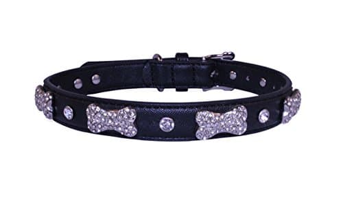 Vanderpump Pets Designer Diamond &amp; Bone Leatherette Collar, Large, Black