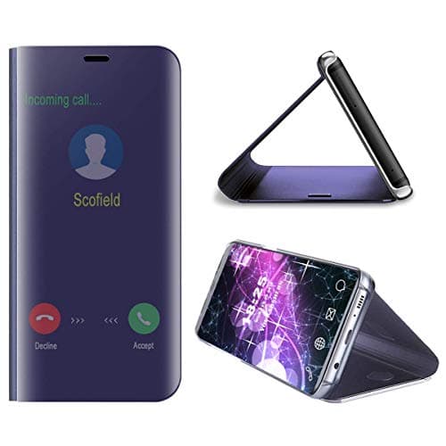 vingarshern Case for LG V30 Cover Clear View Standing,Translucent Flip Smart Plating Mirror Case Cover for LG V30 Case Holder Bumper 360°Protection(Purple)