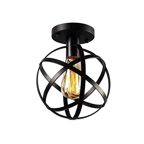Industrial Vintage Pendant Lighting Semi Flush Mount Ceiling Light Lamp Fixture Hanging Chandelier(Black)
