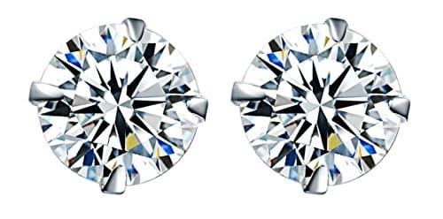 Earring Stud, 18K White Gold Plated Silver Brilliant Cut Simulated Diamond CZ Stud Earrings for Women Girls, 7mm (White)
