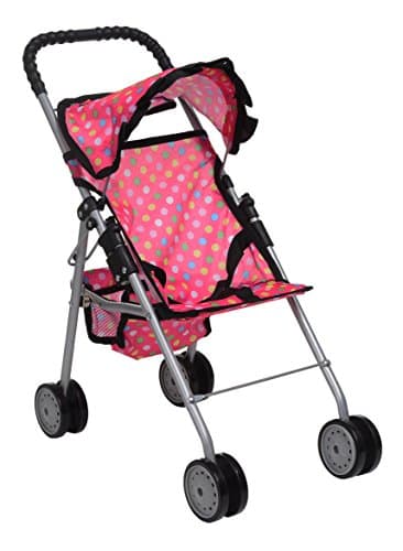 Exquisite Buggy, My First easy Doll Stroller Pink & POLKA DOTS with Basket in the bottom