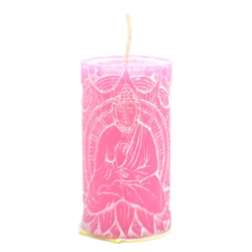Shared Earth Lovely Small Pink Buddha Decorated Cylinder Candle Gift
