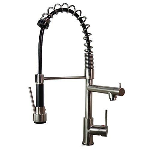 RAINMAX Kitchen sink faucet with Single Handle, Brushed Nickel, Dual Function Stream and Pull-out Sprayer, Hot & Cold Mixer, Heavy-duty, Best Commercial, UPC NSF AB1953 Compliant (RAN-A-056)