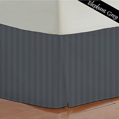 Sky Homes Hotel Quality 700-Thread-Count Egyptian Cotton Queen Size One Piece Split Corner Bed Skirt 6 Inch Drop Length Dark Gray Striped