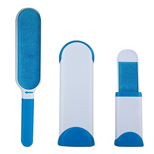 Pet Fur and Lint Remover with Self-Cleaning Base - Double-Sided Brush Removes Cat Dog Hair from Clothes &amp; Furniture (Blue)