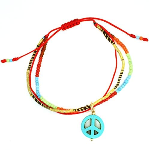 Alvaro Avila Peace Sign Natural Stone Multi Knotted String Bracelet