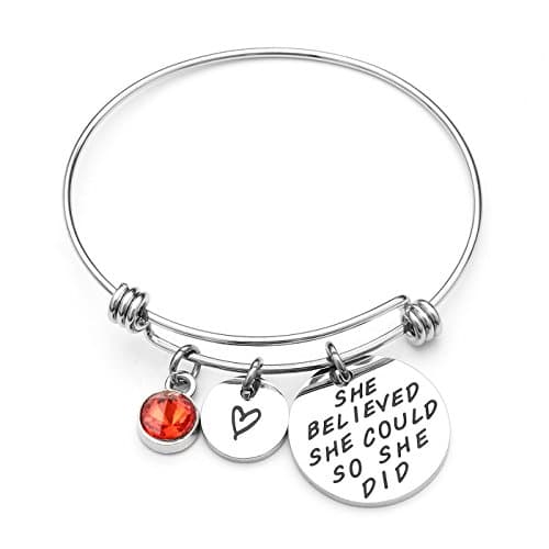 AISHOW She Believed She Could So She Did Inspirational Birthstone Charm Expandable Stainless Steel Bangle Bracelet - Birthday Gifts for Women Girls (01-January Garnet)