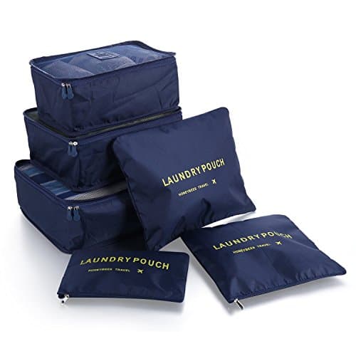 ZKicthome 6 Set Travel Storage Bags Multi-functional Clothing Sorting Packages，Waterproof Travel Packing Pouches, Luggage Organizer Pouch/Packing Cube Set with Laundry Bag (black)