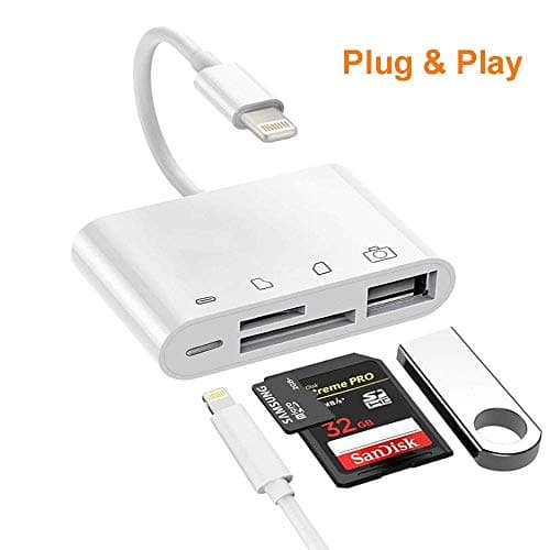 SD/TF Card Reader, 4 in 1 SD Card Reader Adapter with 1USB 2.0 OTG Interface, Digital Camera Reader Adapter, Trail Game Camera Viewer Compatible with iPhone/iPad, No App Required