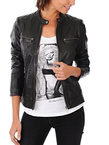Silversoft Women's Lambskin Leather Bomber Biker Jacket Small Black