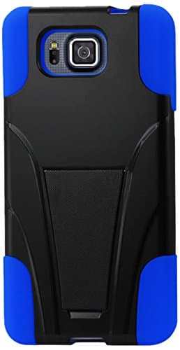 Reiko Silicon Case + Protector Cover Samsung Galaxy Alpha SM-G850F, Tight Fit with Built-In Media Kickstand - Retail Packaging - Black