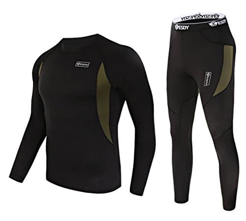 exeke SDY Men's Thermal Underwear Set Athletic Base Layer Compression Shirts Long Sleeve Training Pants 010-Black(4XL) tag:3XL