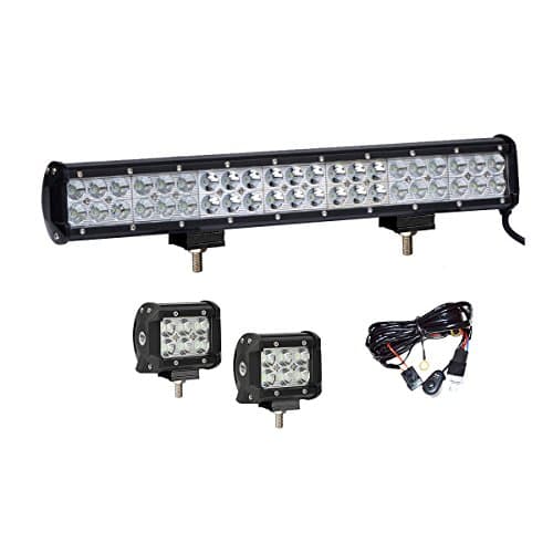 Led Light Bar, Easynew 20" 126W CREE LED Light Bar Spot Flood Beam IP68 Waterproof Off Road Lights with 2PCS 18W LED Work Lights and Wiring Harness for Off-road Truck Car ATV SUV Jeep Boat 4wd ATV