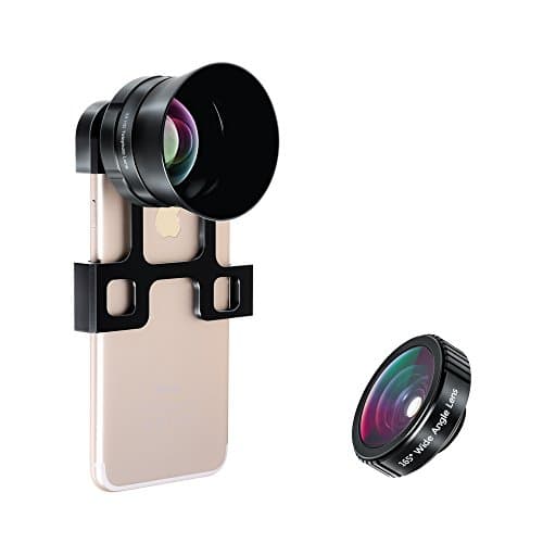 iPhone Camera Lens Kit for iPhone 7 - AiKEGlobal AK031 165° Wide Angle + 3x Optical Zoom Telephoto Cell Phone Camera Lenses with Lens Hood &amp; Aluminum Bracket for Fast &amp; Easy Lens Swap