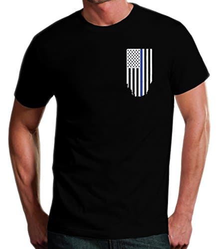 Thin Blue Line American Flag T-Shirt - Vertical Flag - Black