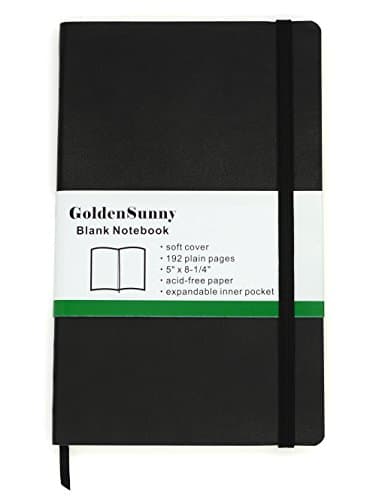 GoldenSunny Soft Cover Journal Notebook with Pocket, 192 Plain Pages, 5 x 8.25 Inches, Black