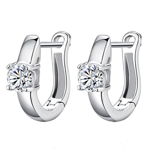 Cubic Zirconia Silver Plated U Huggie Hoop stud Earrings Secure Backs Women's Gift