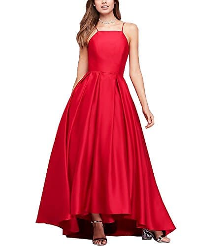 Now and Forever Women's Spaghetti Strap High Low Satin Prom Dresses Asymmetrical Formal Evening Party Gowns