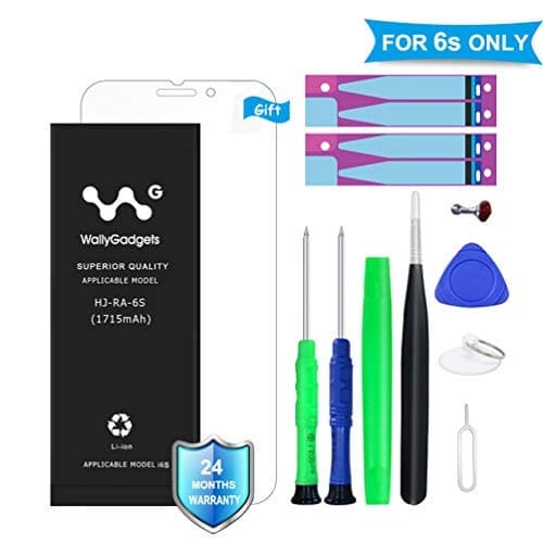WallyGadgets Battery Replacement Compatible for iPhone 6s with Complete Repair Tools Kit,Instructions,Adhesive Strip and Tempered Glass Screen Protector - 1715 mAh 0 Cycle - 24 Months Warranty