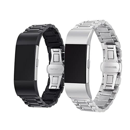 Maaax 2 Pack,Charge 2 band,Fitbit Charge 2 Wrist Band,Stainless Steel Metal Replacement Smart Watch Band Bracelet with Double Button Folding Clasp for Fitbit Charge 2 22 free size
