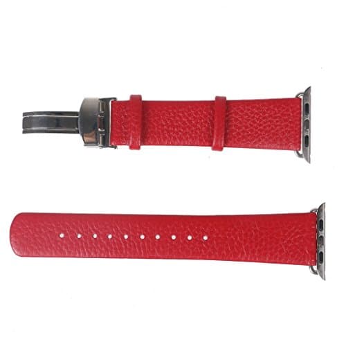 Kupx New Leechee Lines Genuine Leather Strap Wrist Band Replacement Watch Band With Metal Clasp New Adjustable Buckle For Apple Watch 42Mm Color Red