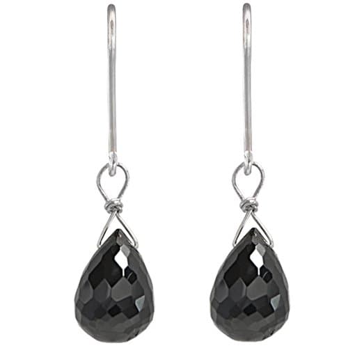Black Spinel Briolette Dangle Sterling Silver Handmade Earrings