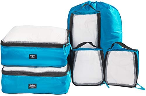 Premium 6pcs Packing Cubes Set - Lightweight Ocean Blue Edition - High Quality Mesh Travel Compression Bags - Organisers for Luggage Backpacking Suitcases