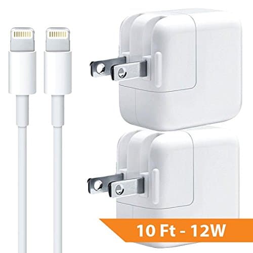 iPad Charger - 10ft USB Charge Cables (2) with 12W Wall (2) for iPhone 6s Plus / 6 Plus / 6s / 6 / iPads