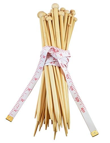 18 Pairs Knitting Needles Set | Smooth, Splinter Free 36pcs Single Pointed Bamboo Knitting Needle by Celley - Premium Collection | 18 Sizes: 2mm – 10mm kit with 60 Inch Tape Measure