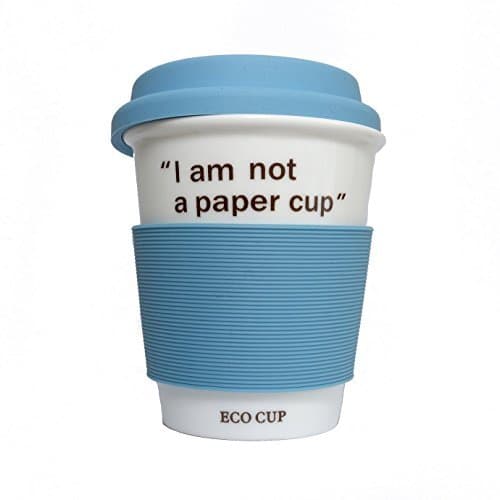 Eco Cup - Ceramic Travel Mug With Silicone Lid &amp; Sleeve ,To-Go Tea and Coffee Cup with Cute Face, Best Gift for Your Best Friends, Wish You Happy Everyday (8oz blue) by Magician