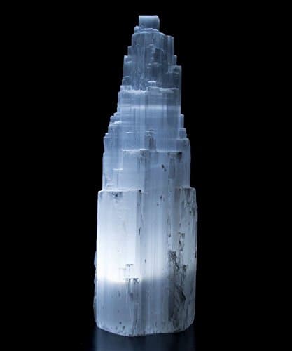 Large Single Tower Selenite Skyscraper Lamp 13" Tall