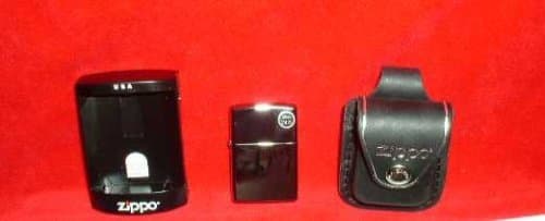 ZIPPO LIGHTER 'BLACK ICE' WITH GENUINE LEATHER CARRYING CASE by Ice Black