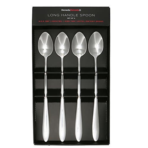 DenadaDenada Spoon Long Handle Stainless Steel 8" Bar Latte Iced Tea Parfait Ice Cream Spoons 4-pack (Design 3)