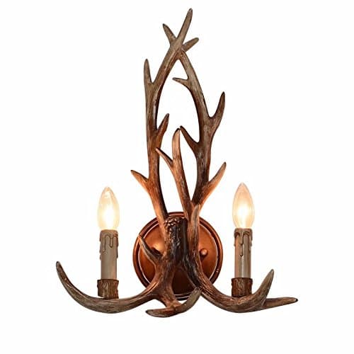 EFFORTINC Resin Antler Wall Sconce 2 Light 14.5" Diameter X 18.9" Tall with (Bulbs Not Included)