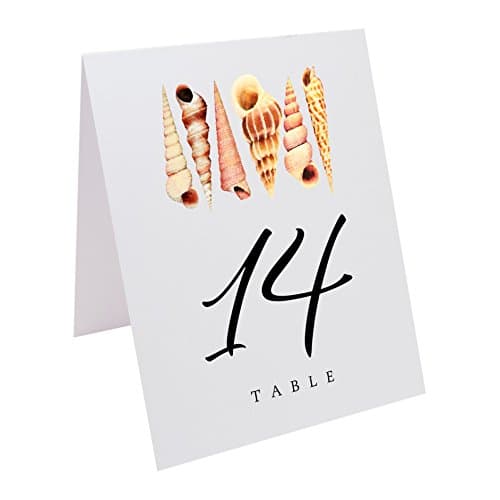 Seashell Pattern Wedding Table Numbers (Select Quantity), White, 1-10, Double Sided, Tent or Use in a Stand, Great for Parties & Restaurants - Made in the USA